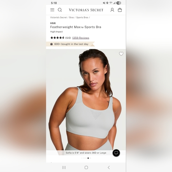 Victoria's Secret Featherweight Max™ Sports Bra - Light Gray - Picture 1 of 5